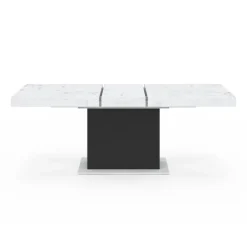 Table à manger extensible 160-200 cm 6-10 personnes plateau effet marbre blanc pied noir