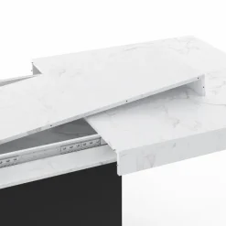 Table à manger extensible 160-200 cm 6-10 personnes plateau effet marbre blanc pied noir