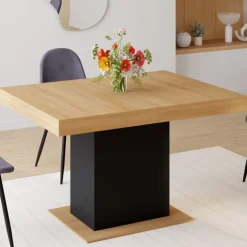 Table à manger extensible rectangle 4-6 personnes bois et noir 120-160 cm