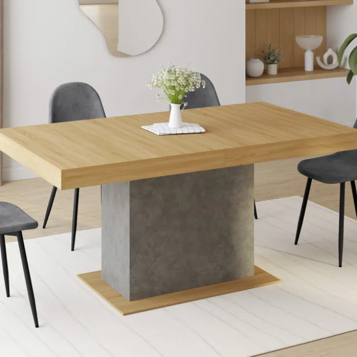 Table à manger extensible 6-10 personnes bois et effet béton