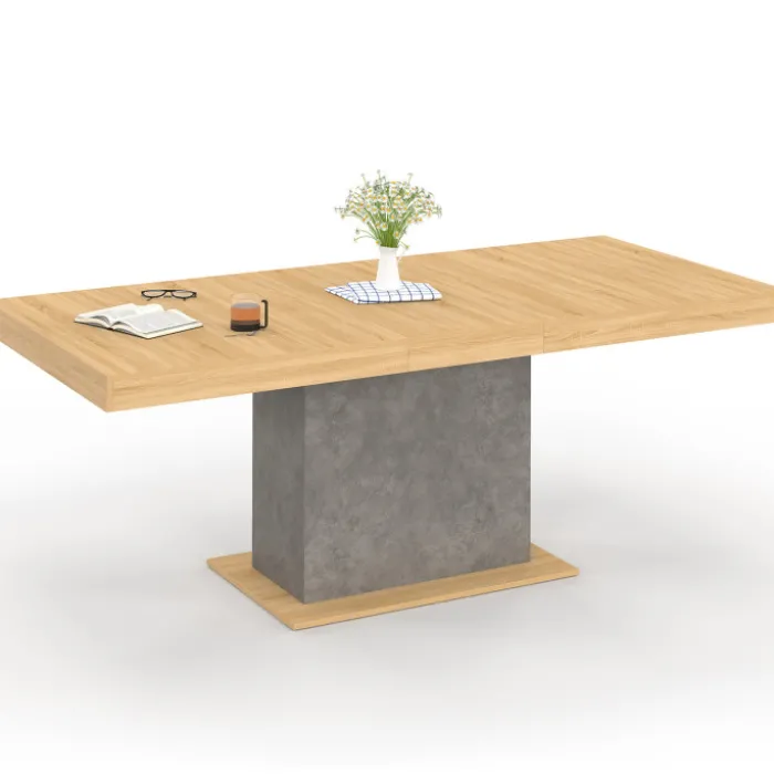 Table à manger extensible 6-10 personnes bois et effet béton