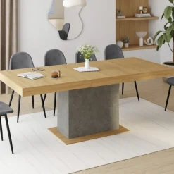 Table à manger extensible 6-10 personnes bois et effet béton