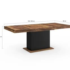 Table à manger extensible rectangle bois foncé et noir
