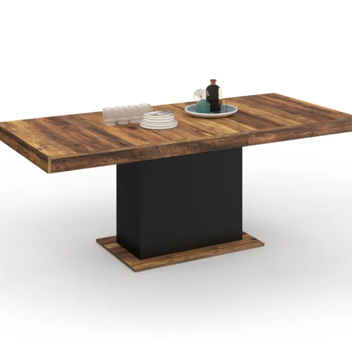 Table à manger extensible rectangle bois foncé et noir