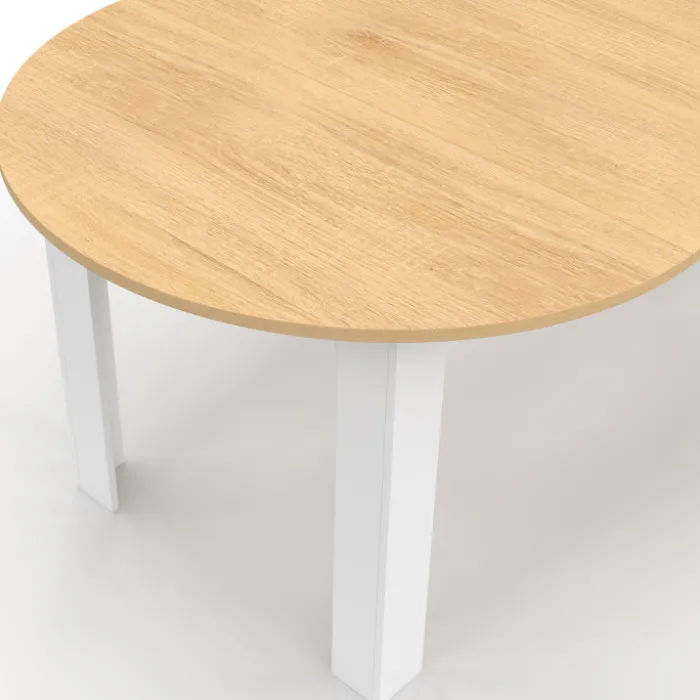 Table à manger extensible ronde 4-10 personnes blanche plateau façon hêtre 110-200 cm
