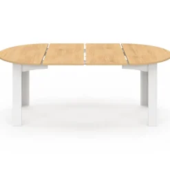 Table à manger extensible ronde 4-10 personnes blanche plateau façon hêtre 110-200 cm