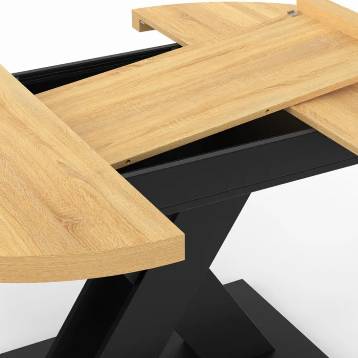 Table à manger extensible ronde 4-8 personnes bois et noir 110 - 150cm