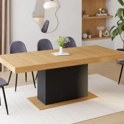 Table à manger extensible bois et noir : 8-12 personnes