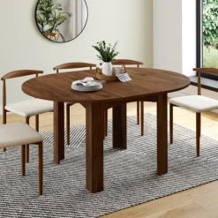 Table à manger extensible ronde 4-8 personnes noyer 110-150 cm