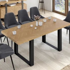 Table à manger extensible rectangulaire effet chevrons et noir