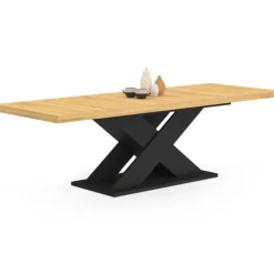 Table à manger extensible rectangle 8-12 personnes bois et noir 200-250 cm