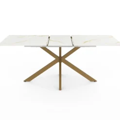 Table à manger extensible rectangulaire de 160-200 cm pour 6 à 10 personnes à effet marbre