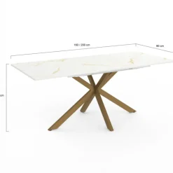 Table à manger extensible rectangulaire de 160-200 cm pour 6 à 10 personnes à effet marbre