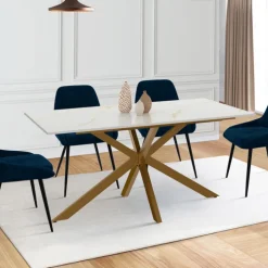 Table à manger extensible rectangulaire de 160-200 cm pour 6 à 10 personnes à effet marbre