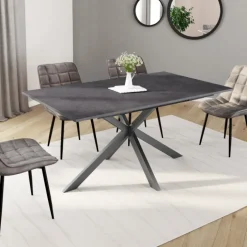 Table à manger extensible 6 à 10 personnes avec plateau effet béton pied araignée