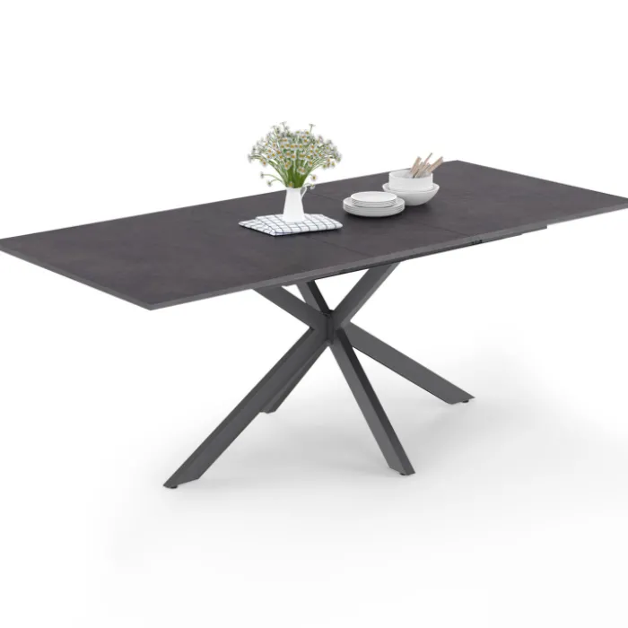 Table à manger extensible 6 à 10 personnes avec plateau effet béton pied araignée