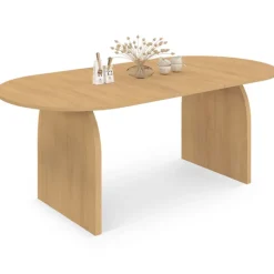 Table à manger extensible ovale 6 à 10 personnes 160-200 cm en bois façon hêtre
