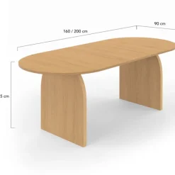 Table à manger extensible ovale 6 à 10 personnes 160-200 cm en bois façon hêtre
