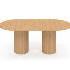Table à manger extensible ovale 6-10 personnes pieds cylindriques effet lattes 160-200 cm