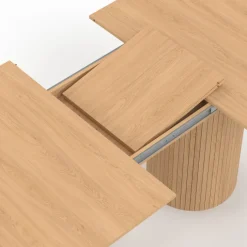Table à manger extensible ovale 6-10 personnes pieds cylindriques effet lattes 160-200 cm