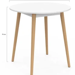 Table à manger fixe ronde 4 personnes blanc pieds bois 80 cm
