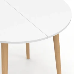 Table à manger fixe ronde 4 personnes blanc pieds bois 80 cm