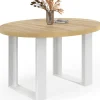 Table à manger fixe ronde 4 personnes bois et blanc 110 cm