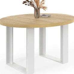 Table à manger fixe ronde 4 personnes bois et blanc 110 cm