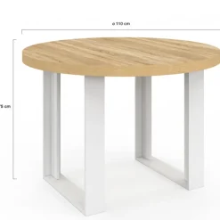 Table à manger fixe ronde 4 personnes bois et blanc 110 cm