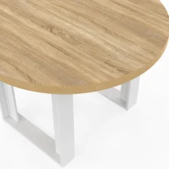 Table à manger fixe ronde 4 personnes bois et blanc 110 cm