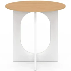 Table à manger fixe ronde 4 personnes pied arc blanc et bois 80 cm