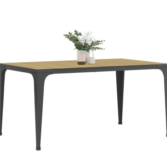 Table à manger industrielle bois et noir 8 personnes