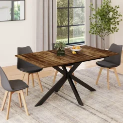 Table à manger industrielle extensible 6-10 personnes bois foncé 160-200 cm