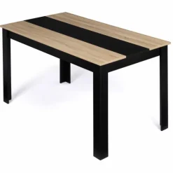 Table à manger noire et imitation hêtre pour 6 personnes