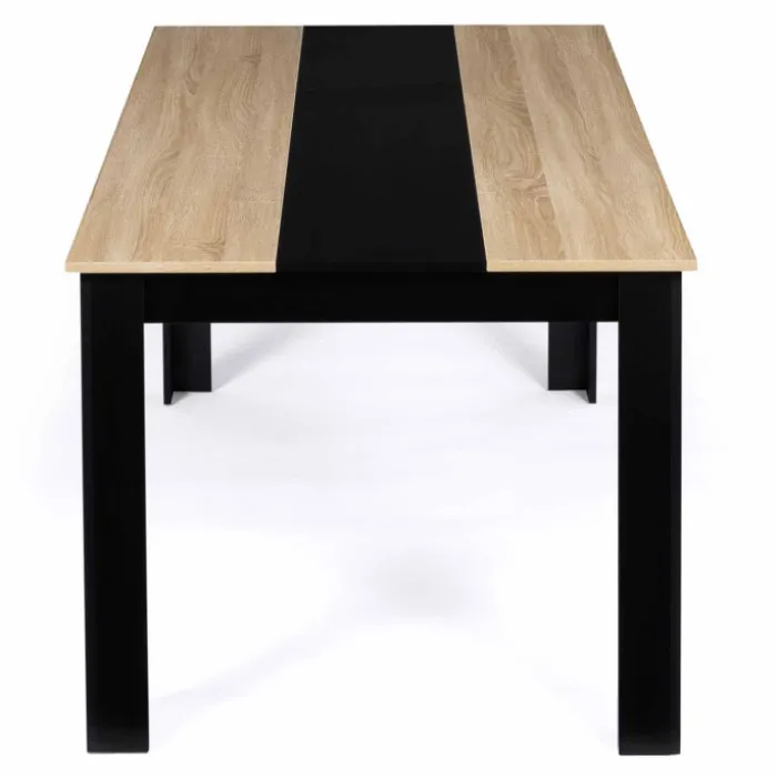 Table à manger noire et imitation hêtre pour 6 personnes