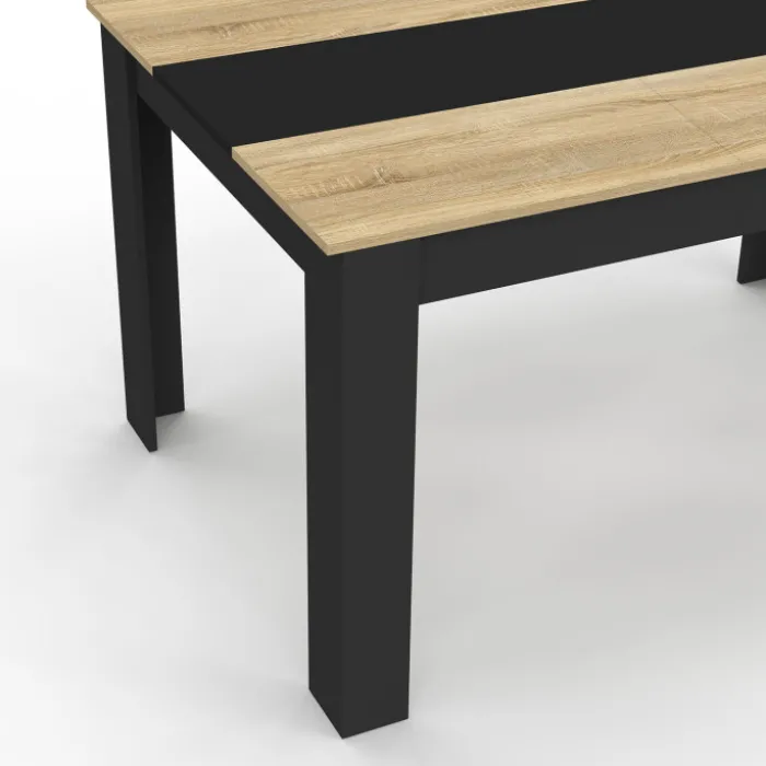 Table à manger noire et imitation hêtre pour 6 personnes
