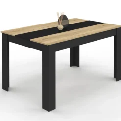 Table à manger noire et imitation hêtre pour 6 personnes