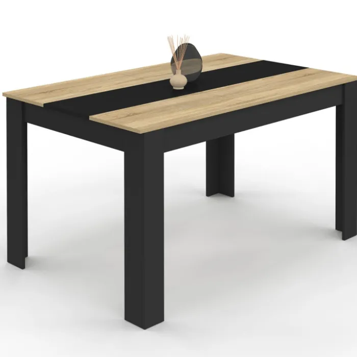 Table à manger noire et imitation hêtre pour 6 personnes