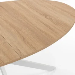Table à manger ovale 150 cm 8 personnes plateau bois et pied araignée métal blanc