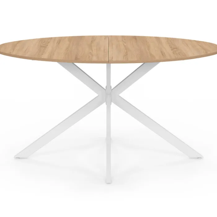Table à manger ovale 150 cm 8 personnes plateau bois et pied araignée métal blanc