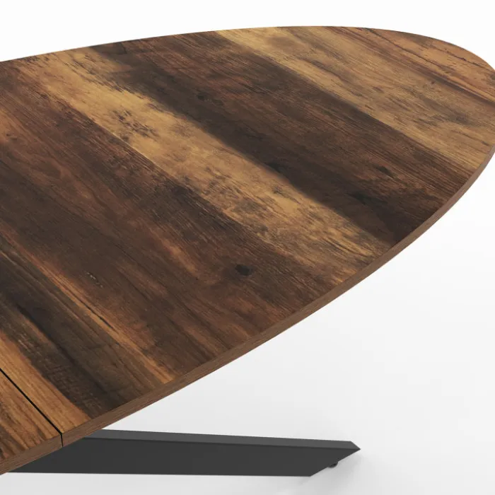 Table à manger ovale 10 personnes 200 cm pied araignée noir et plateau bois foncé