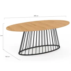 Table à manger ovale 10 personnes bois et métal noir