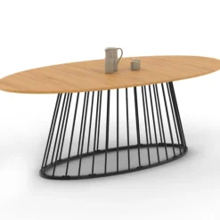 Table à manger ovale 10 personnes bois et métal noir