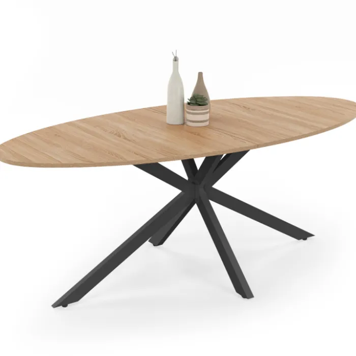 Table à manger ovale 10 personnes noire et bois