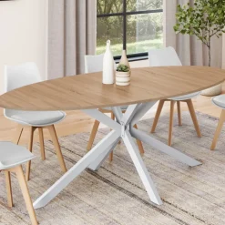 Table à manger ovale industrielle bois et blanc