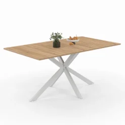 Table à manger pied central bois et blanc 8 personnes