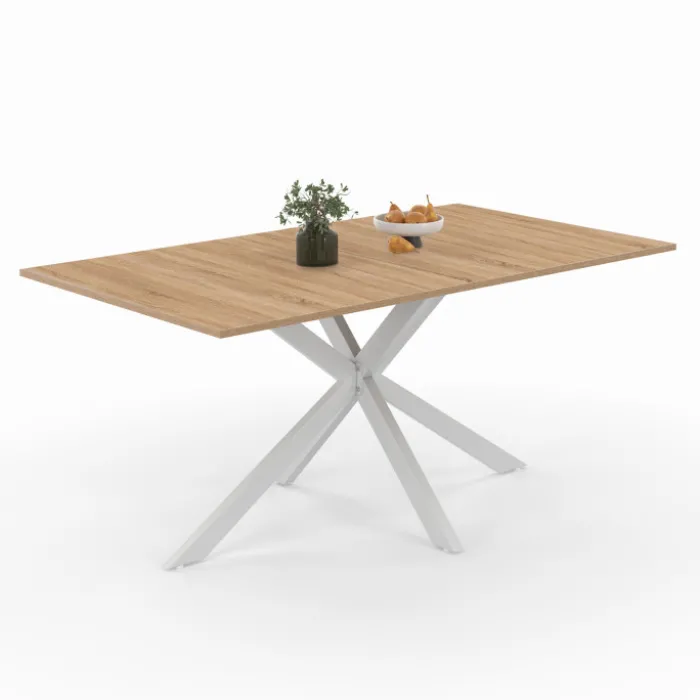 Table à manger pied central bois et blanc 8 personnes