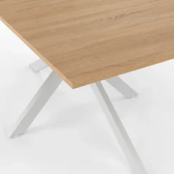 Table à manger pied central bois et blanc 8 personnes