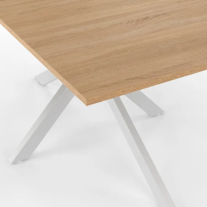 Table à manger pied central bois et blanc 8 personnes
