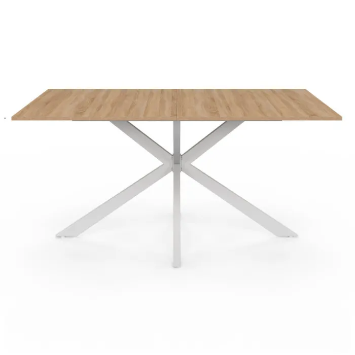 Table à manger pied central bois et blanc 8 personnes